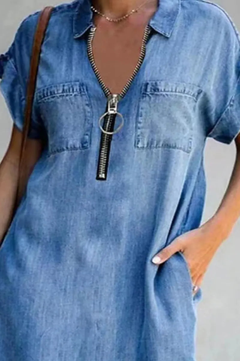 Women's Casual Short Denim Shirt Dress