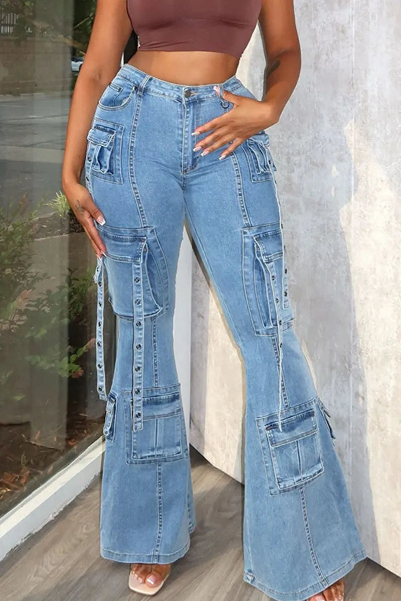 Women's Y2k Multi Pocket Flared Jeans