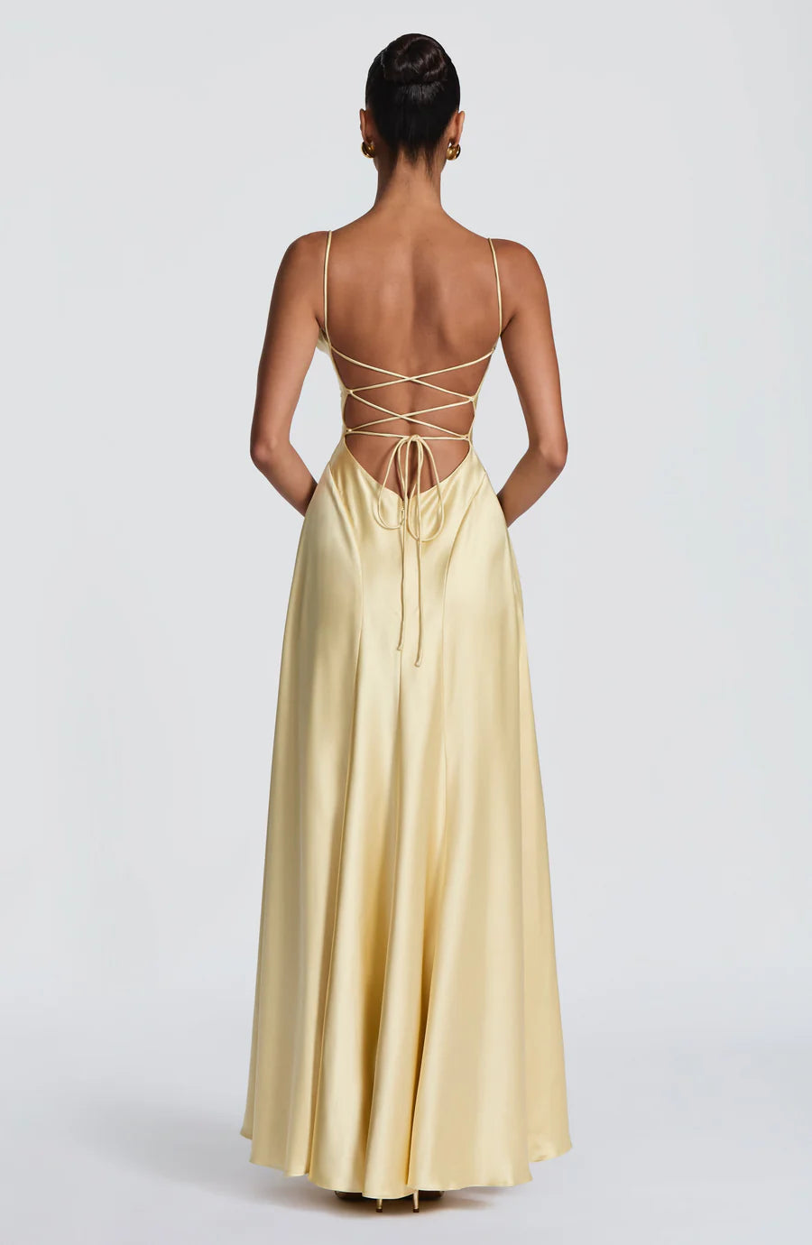 Champagne Yellow Satin Formal Maxi Dress Collection - Elegant Evening Gown for Weddings & Prom