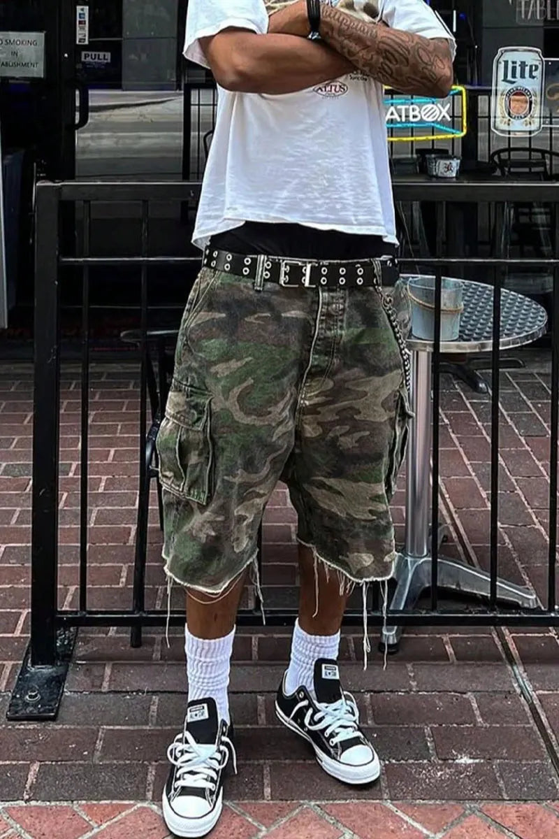 Men's Camo High Street Denim Capri Shorts