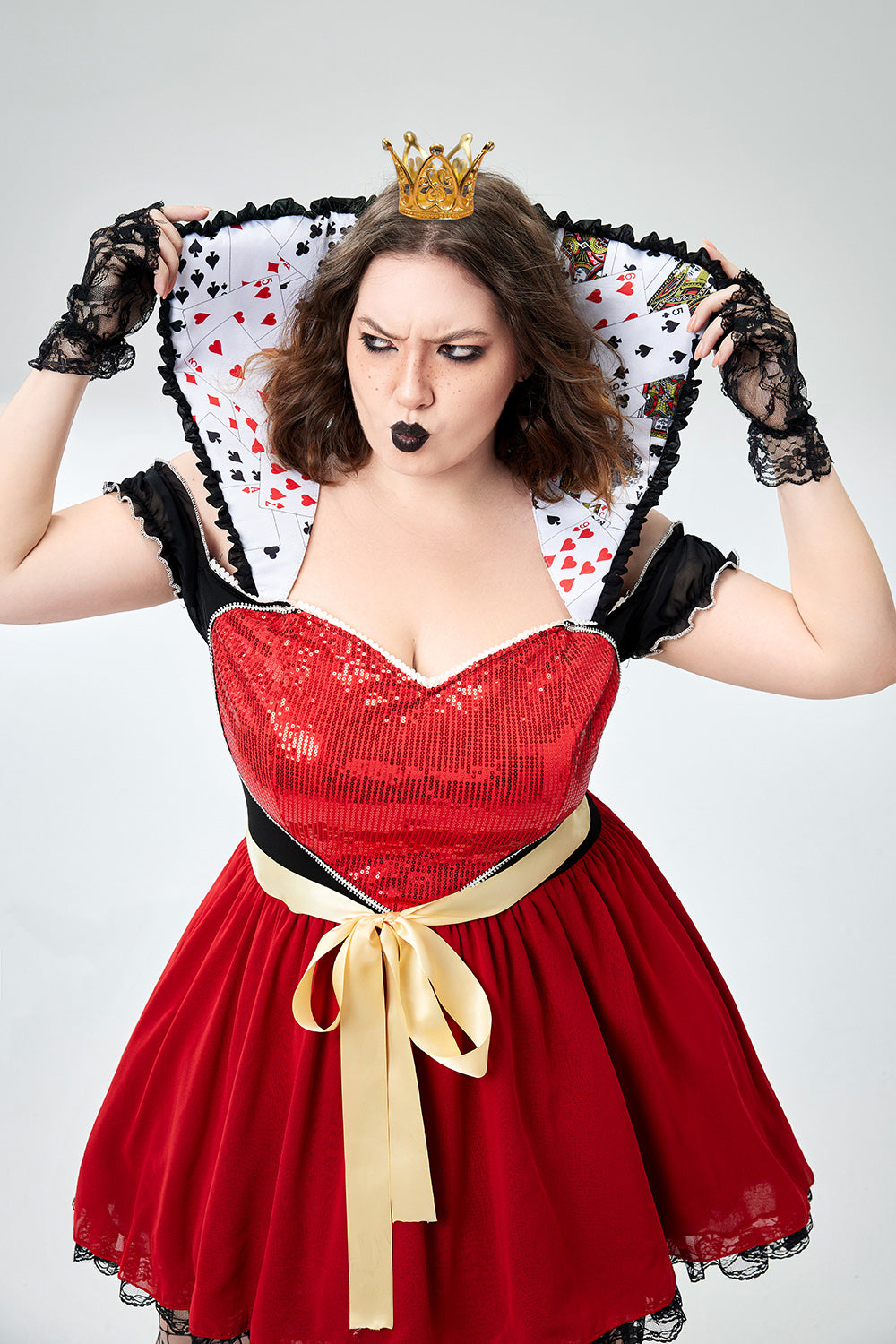 Halloween Costume Red Sparkling Queen Of Hearts Knitted Mini Dress(Ships 24h)
