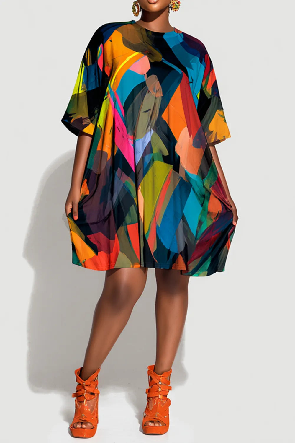 Daily Multicolor All Over Print Round Neck Half Sleeve Mini Dresses