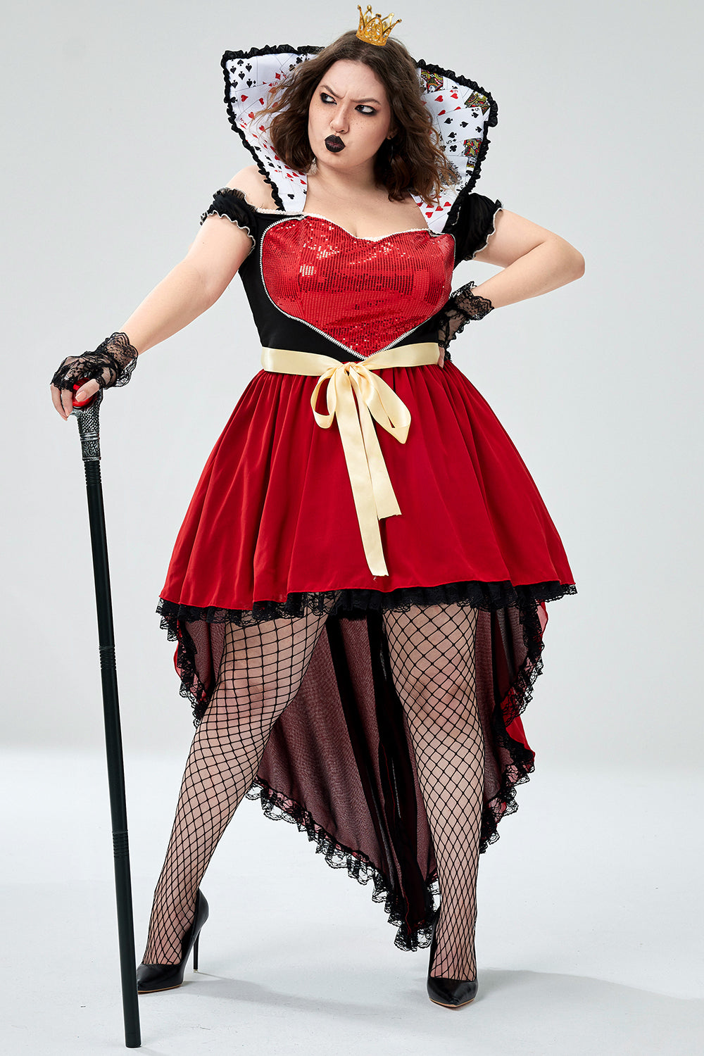 Halloween Costume Red Sparkling Queen Of Hearts Knitted Mini Dress(Ships 24h)