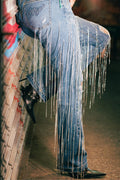 Ladies' Hot Selling Casual Fringe Ripped Tight Jeans