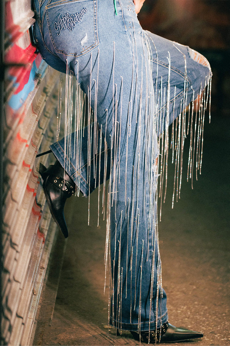 Ladies' Hot Selling Casual Fringe Ripped Tight Jeans