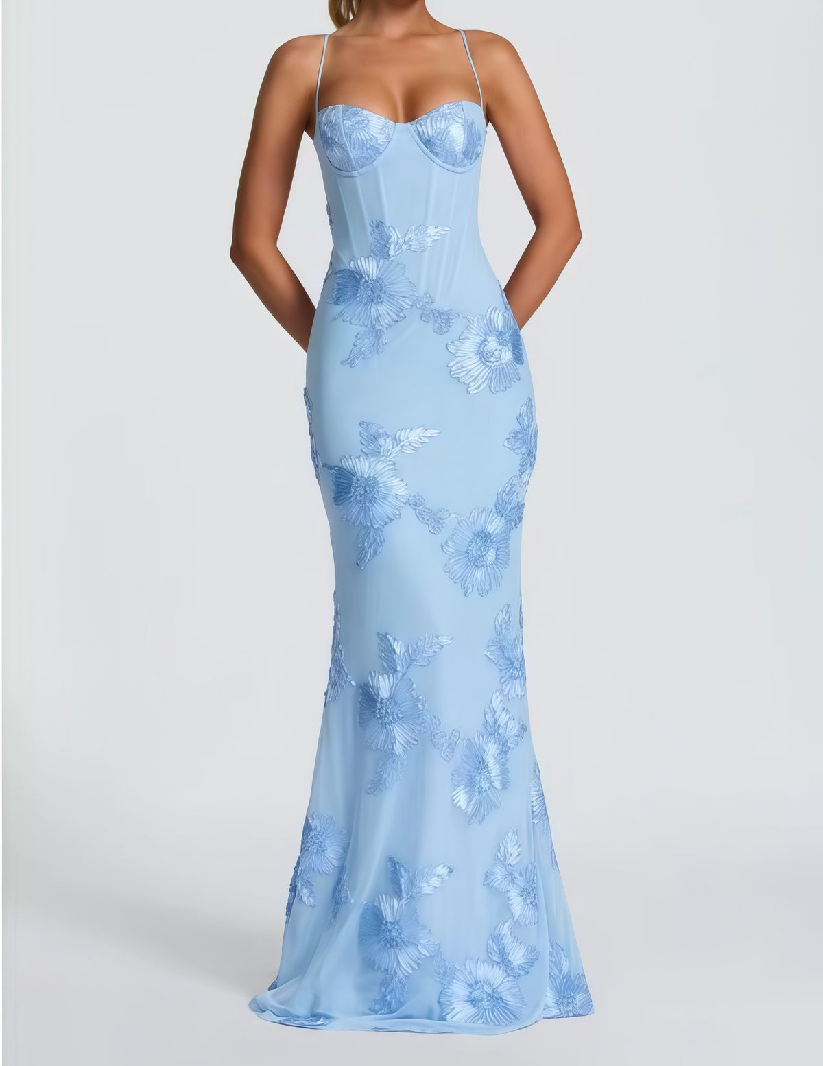 Luminous Golden Floral Embroidered Sweetheart Evening Gown