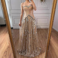 Women's Champagne Glitter Embellished Corset Maxi Dress