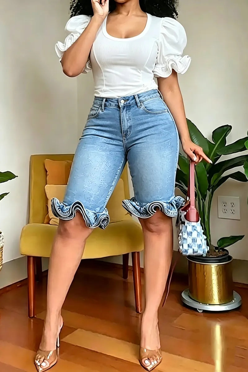 Women's Best-Selling Ruffled Skinny Cropped Jeans