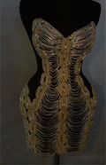 Gold Beaded Strapless Mini Dress with Cutout Detail & Crystal Embellishments