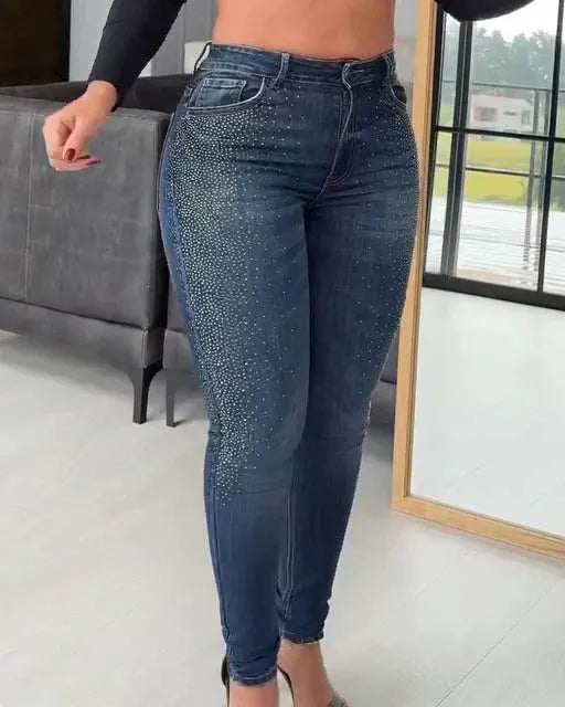 Women's Casual Rhinestone Skinny Jeans