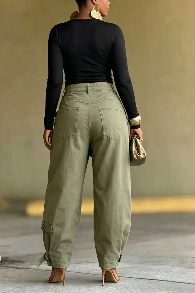 Women's Asymmetrical Utility Pants with Patchwork & Adjustable Ankle Straps