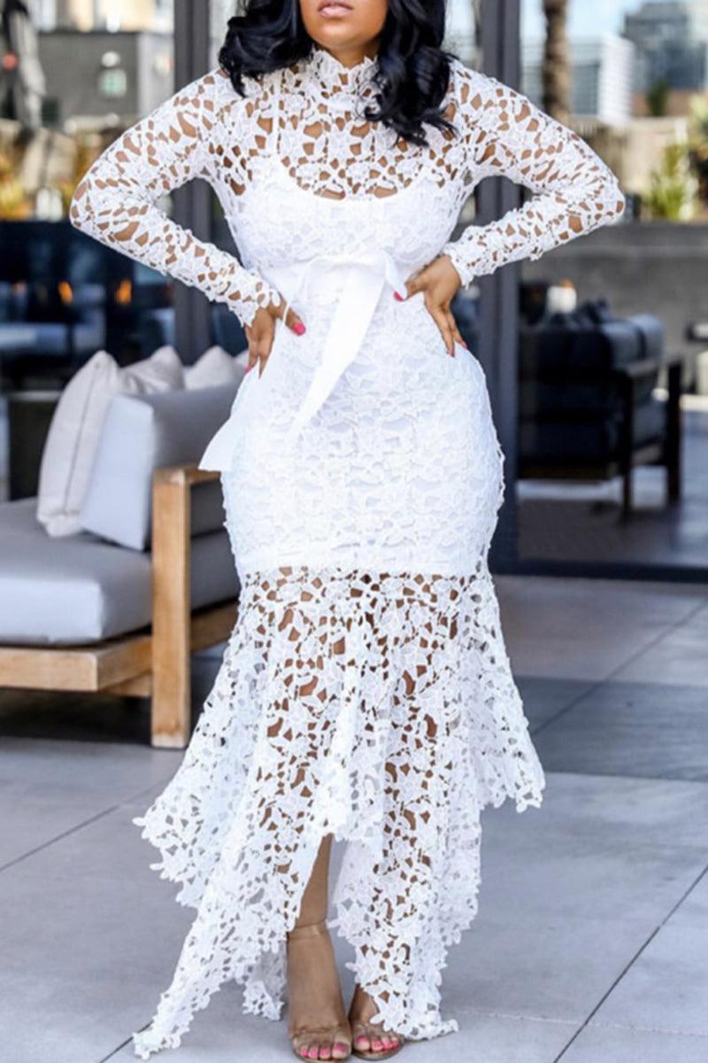 Sheer Maxi Dresses Long Sleeve Lace