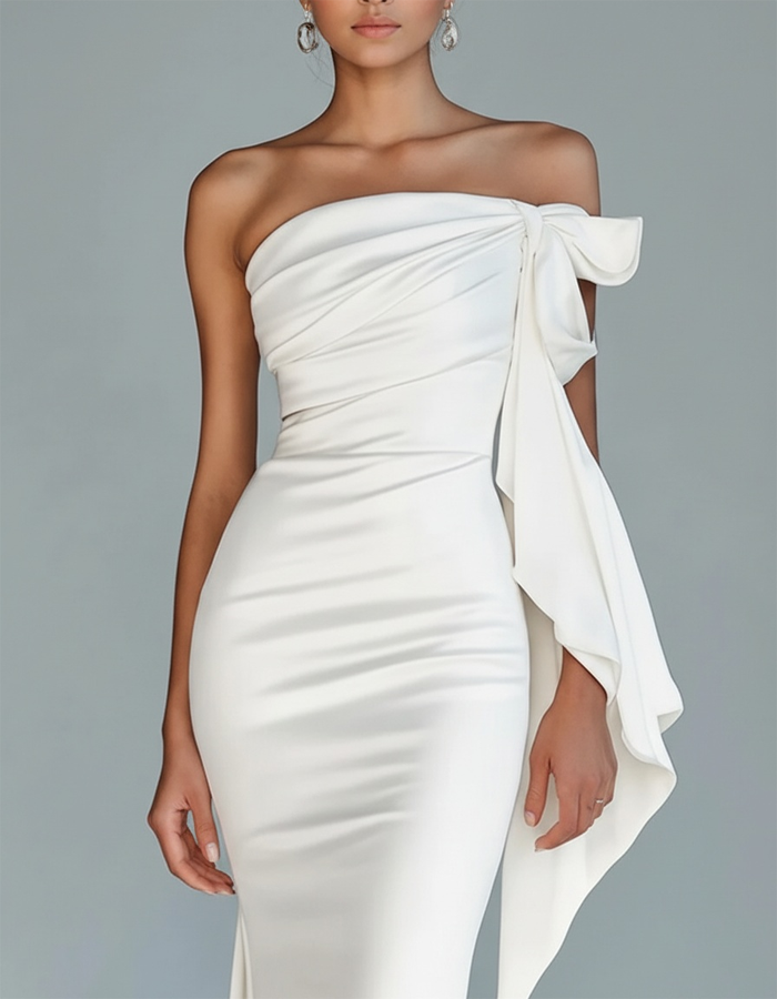 One-Shoulder Bow Satin Mermaid Maxi Dress