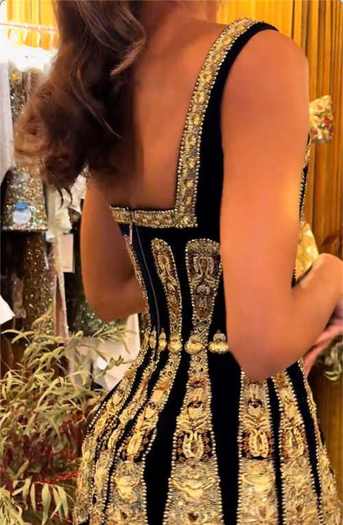 Black & Gold Baroque Embroidered Corset Mini Dress