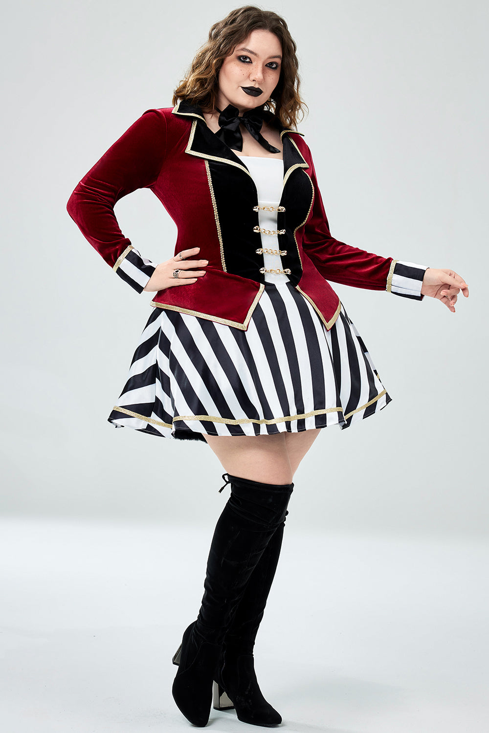 Halloween Costume Burgundy Velvet Mini Dress (With Hat And Bow Tie)(Ships 24h)