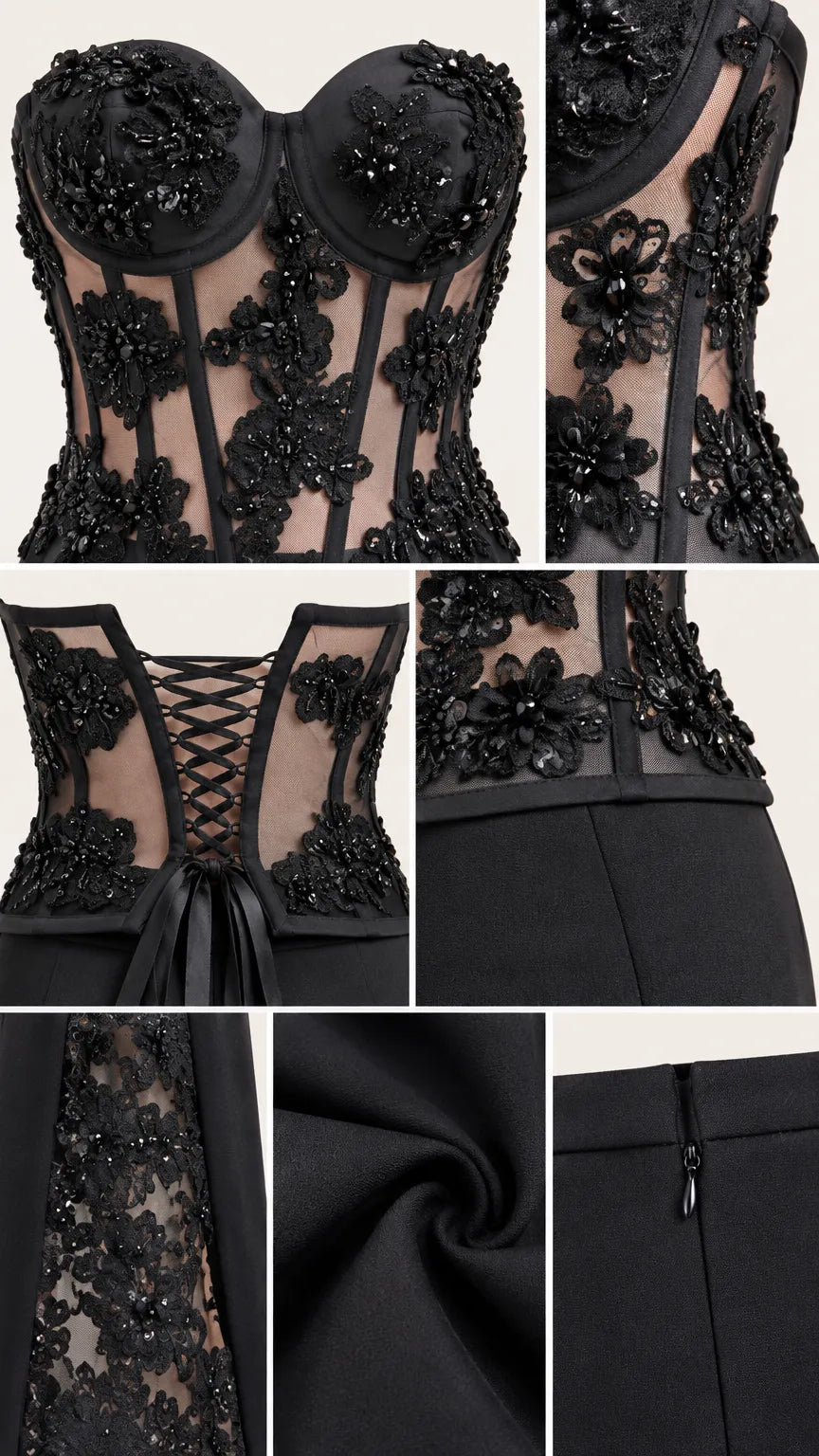 Strapless Lace Corset Wide-Leg Evening Jumpsuit