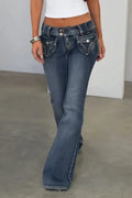 Women's Low Waist Patchwork Washed Tight Casual Denim Bell Bottom Pants