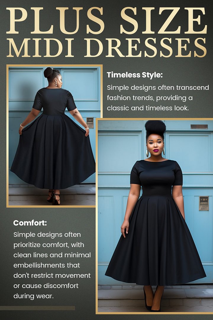 Semi  Black Round Neck Short Sleeve Midi Dresses