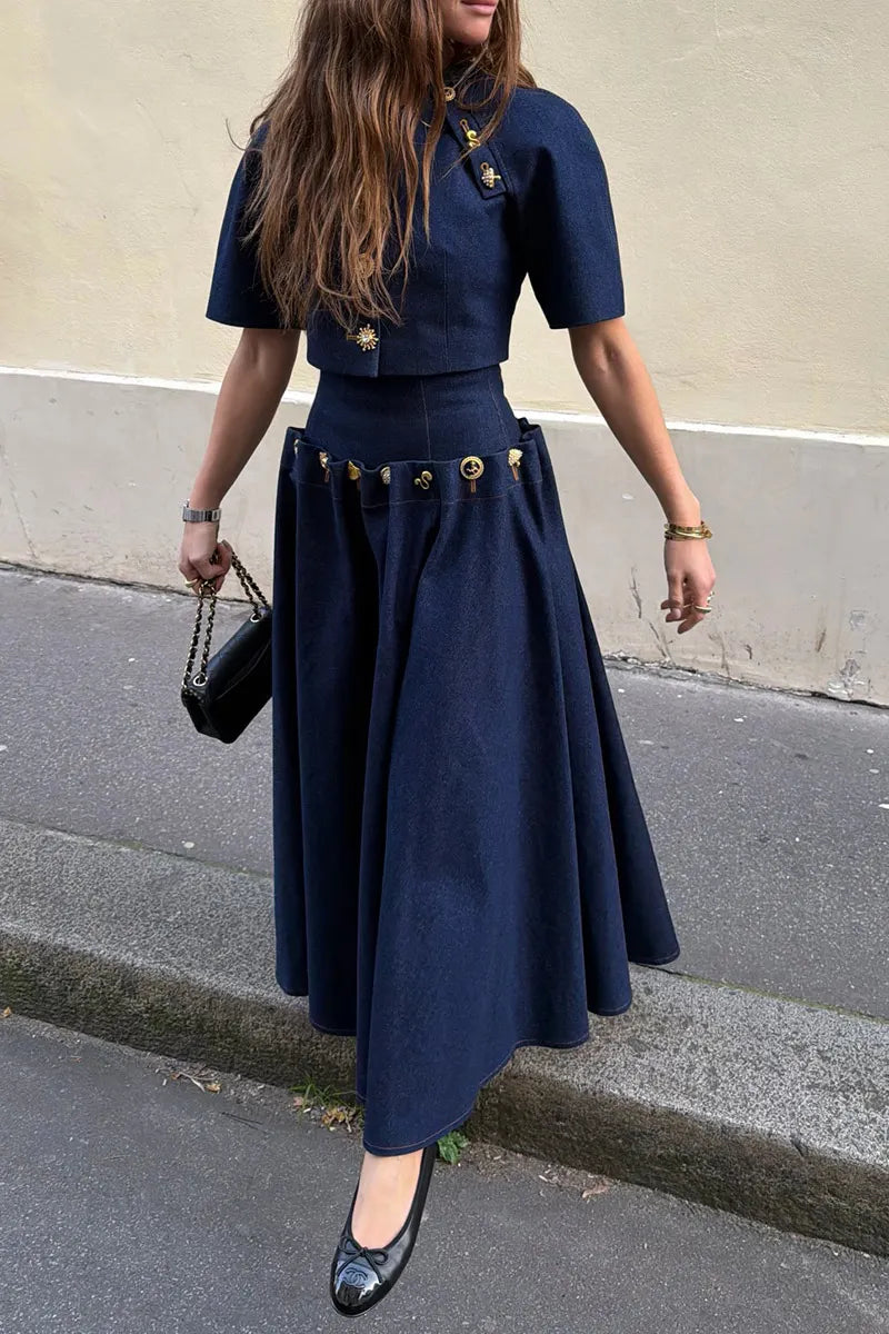 Hot Selling Women's Casual Denim Tops And Denim Long Dresses