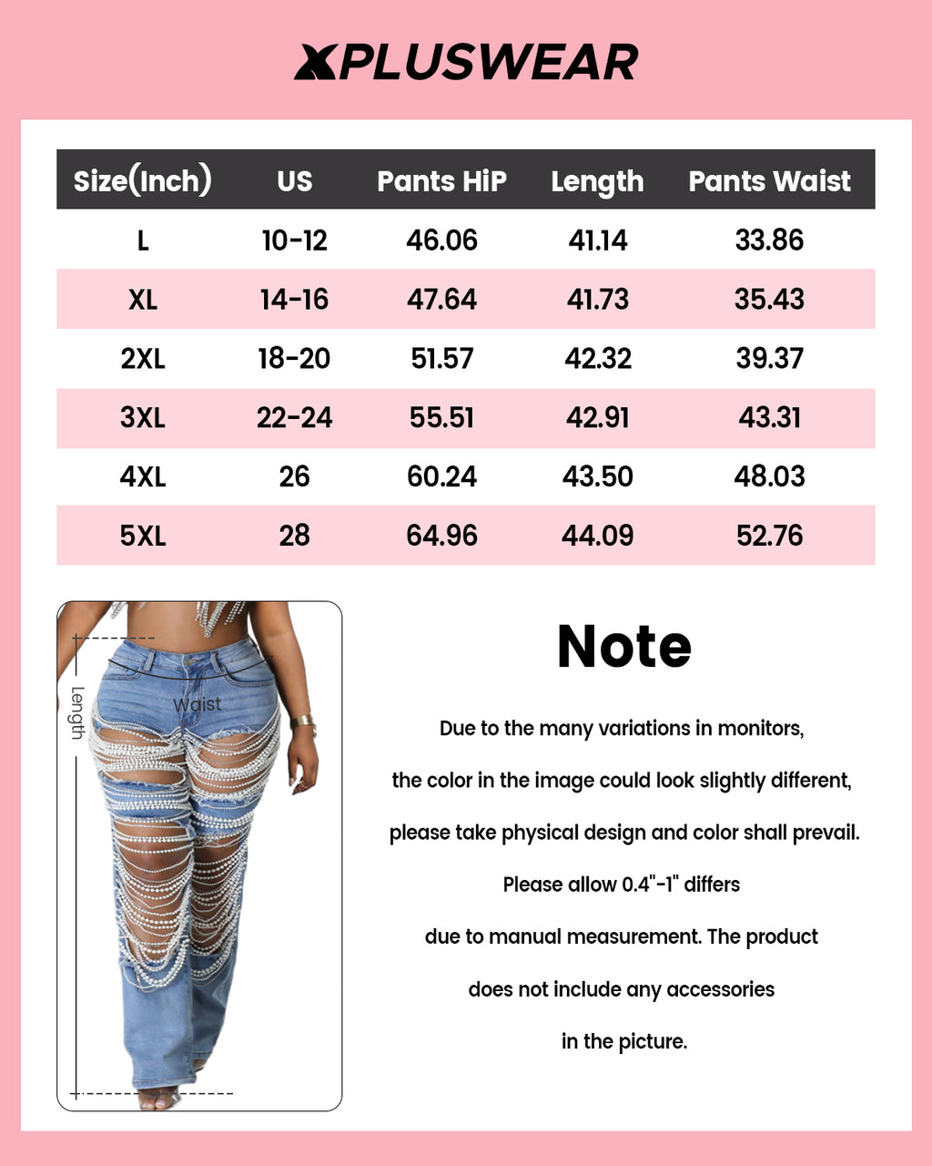 Plus Size Daily Jeans Casual Blue   Pearls Denim Jeans