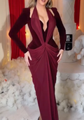 Burgundy Twist Front Maxi Dress with Deep V Neck