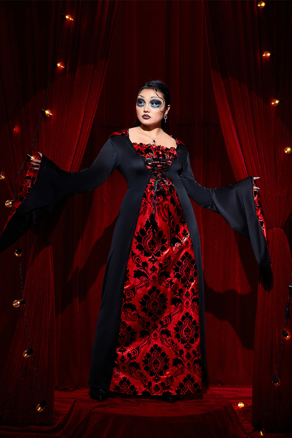 Halloween Costume Red Trumpet Sleeve Knitted Maxi Dress(Ships 24h)