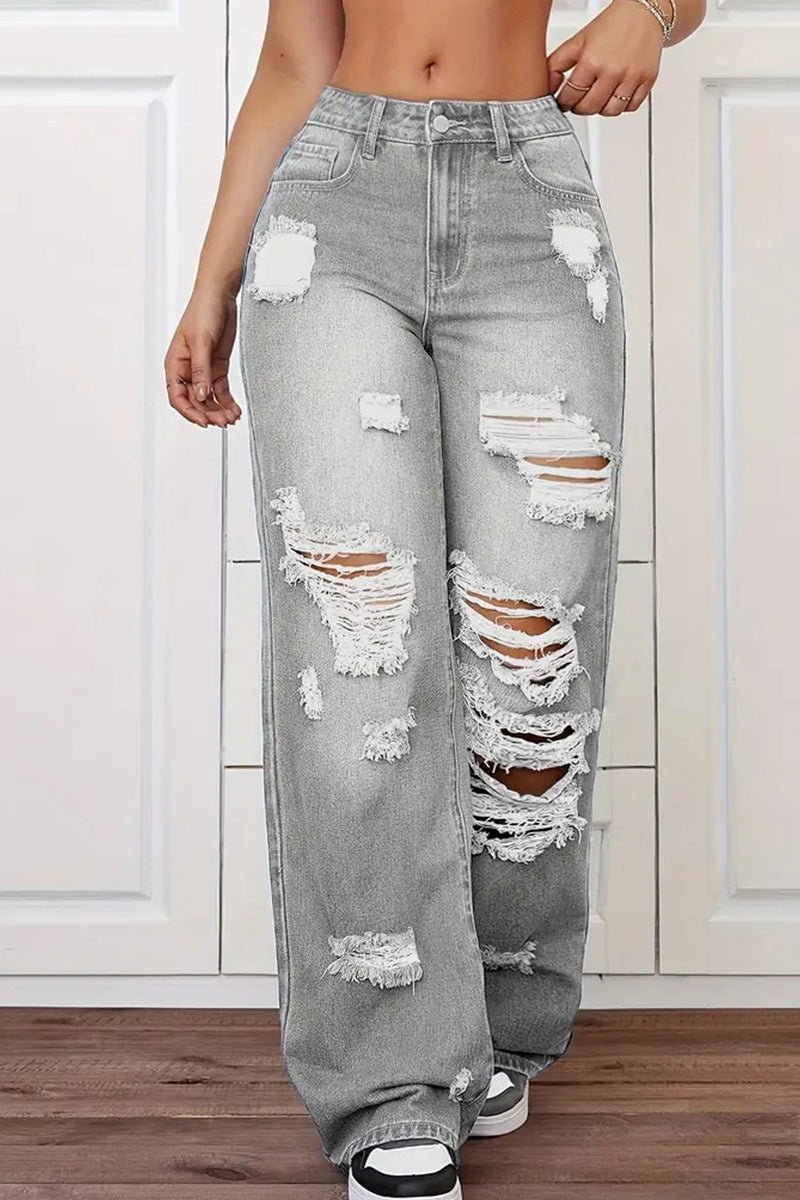 Women's Versatile Washed High-Waisted Loose Jeans