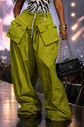 Women's High-Waisted Baggy Cargo Pants with Utility Pockets & Relaxed Fit