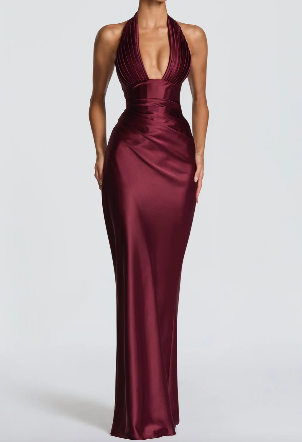 Burgundy Satin Mermaid Evening Maxi Dress Collection