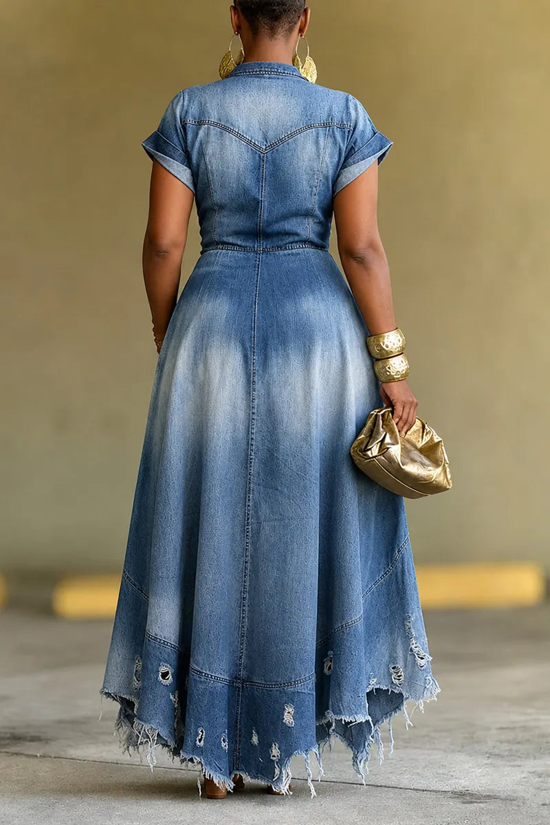 Ladies' Hot Selling Casual Ripped Denim Dress