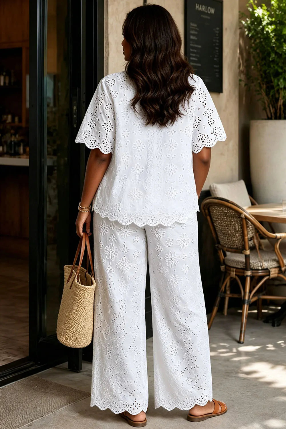 Vacation Casual White Shirt Collar Short Sleeve Pocket Two Piece Pant Sets [Pre-Order]