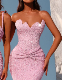 Pink Sequin Sweetheart Neck Strapless Mermaid Maxi Dress