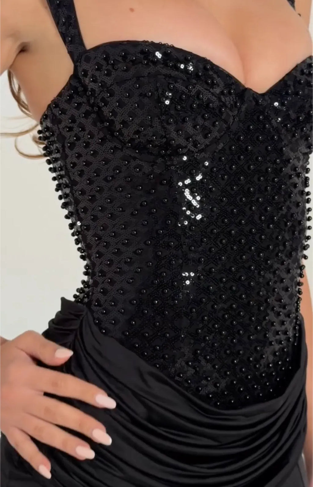 2-Color Sweetheart Beaded Sequin Maxi Dresses - Black / Pink Formal Evening Gowns