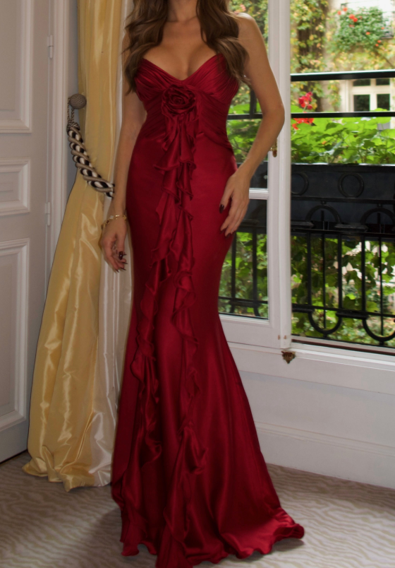 Satin Ruffled Mermaid Maxi Dress