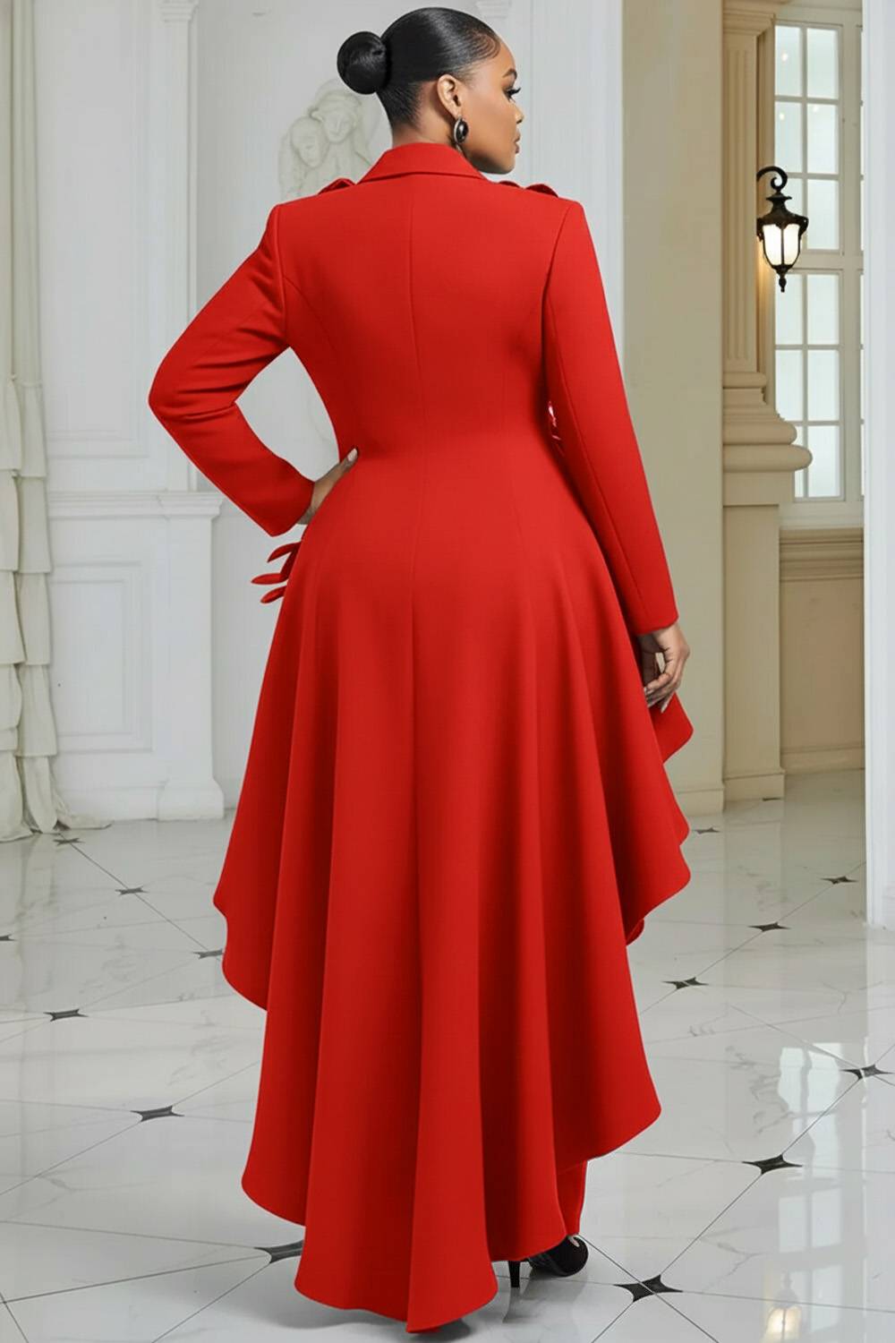 Wedding Guest Black Lapel Collar Long Sleeve Asymmetric Hem Elegant 3D Two Piece Pant Suits