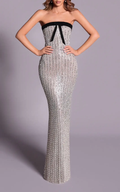 Silver Strapless Sequin Embellished Maxi Dress