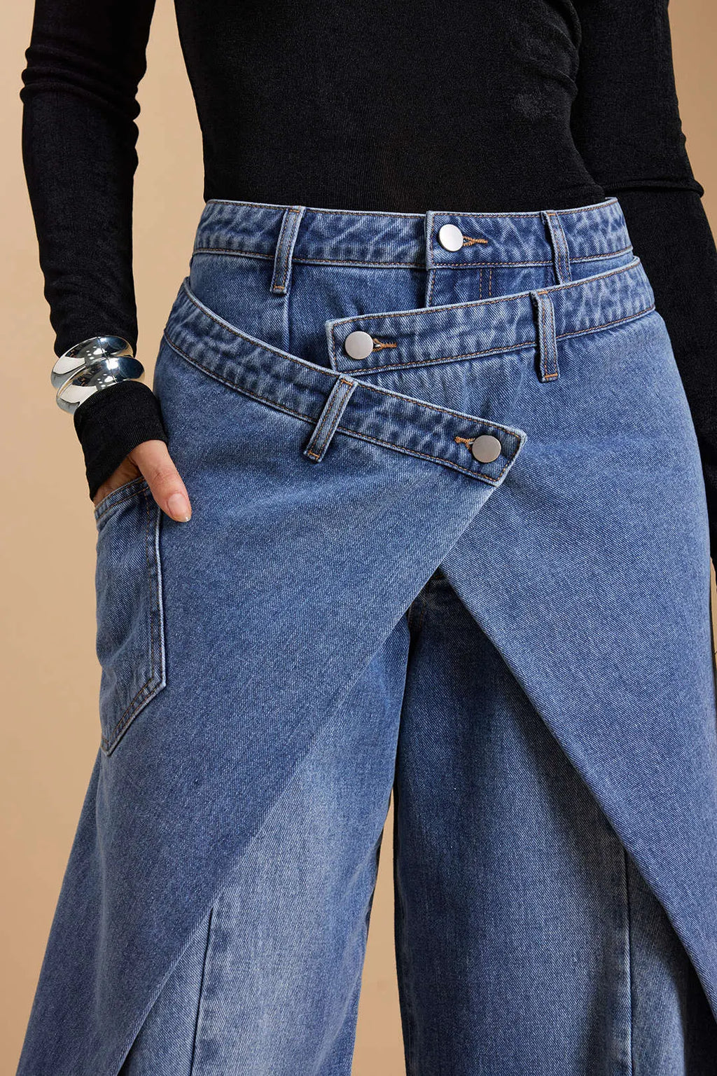 Women's Fashion Crossover-Style Wide-Leg Jeans