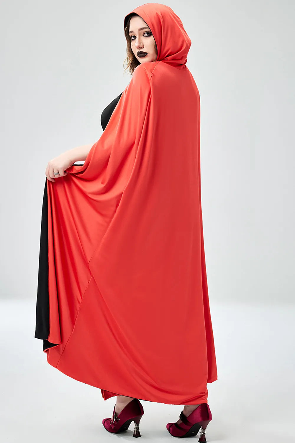 Halloween Costume Red Cosplay Cloak Lace Up Knitted Maxi Dress(Ships 24h)