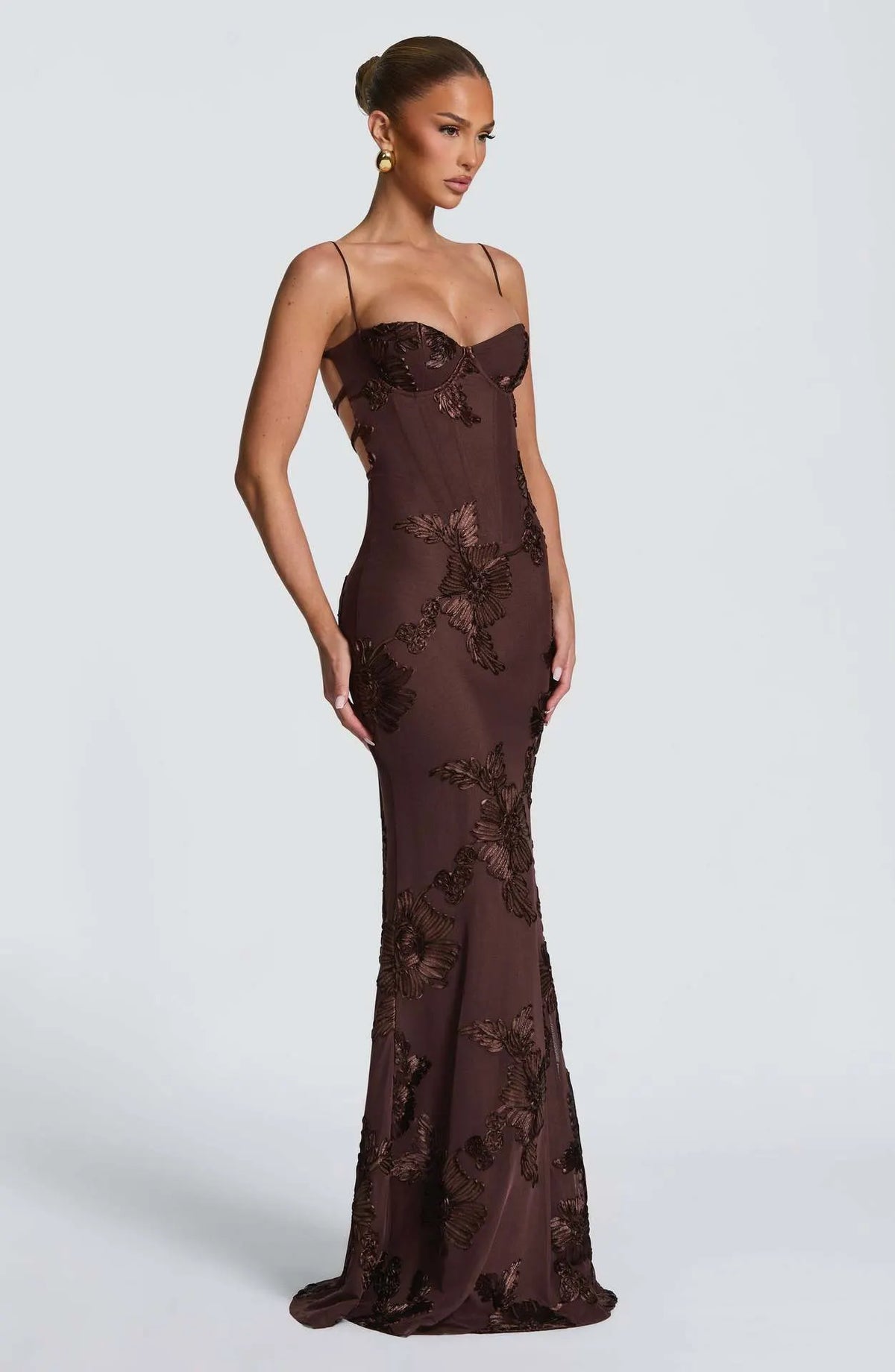 Luminous Golden Floral Embroidered Sweetheart Evening Gown