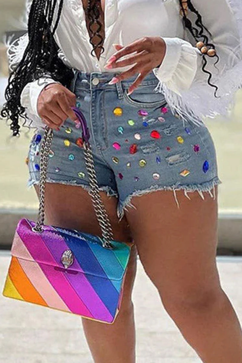 Ladies' Hot Selling Casual Rhinestone Denim Shorts