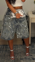 Rhinestone Embellished Denim Jort Shorts