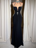 Black Halter Neck Mermaid Evening Gown - Crystal Embellished Cutout Formal Dress