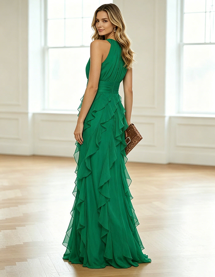 Elegant Sleeveless Ruffled Maxi Dress