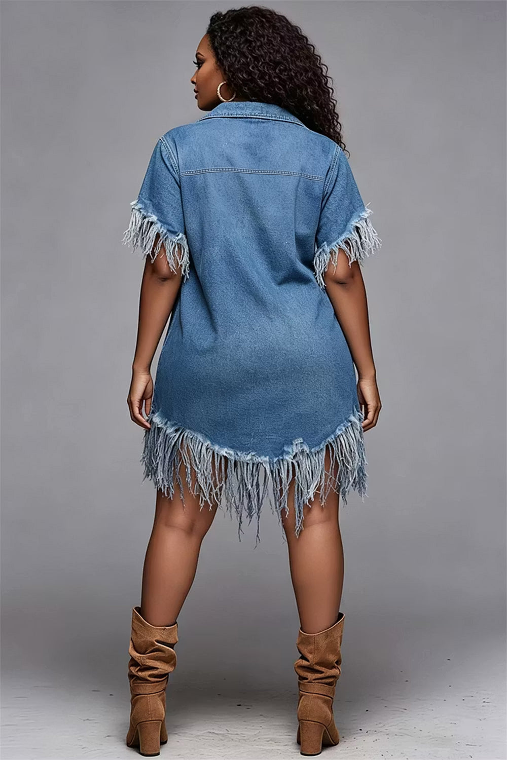 Xpluswear Design Plus Size Party Vintage Blue V Neck Short Sleeve Strappy Denim Mini Dresses