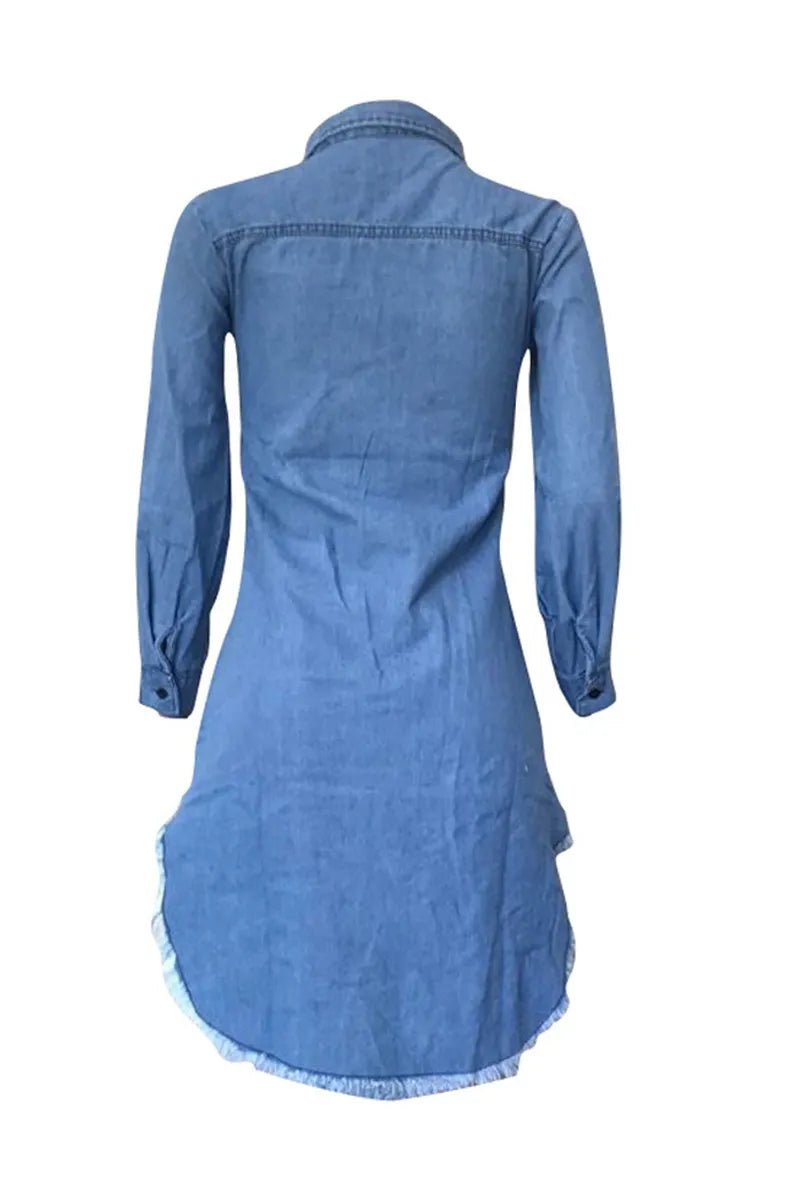 Ladies' Raw Hem Asymmetrical Denim Bodysuit