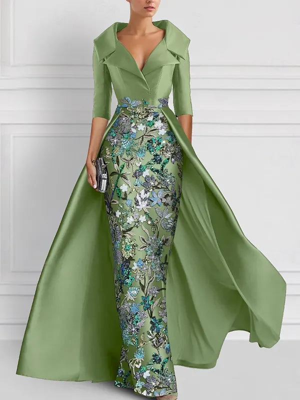 Sky Blue Floral Embellished Coat Gown – Elegant Formal Statement Dress
