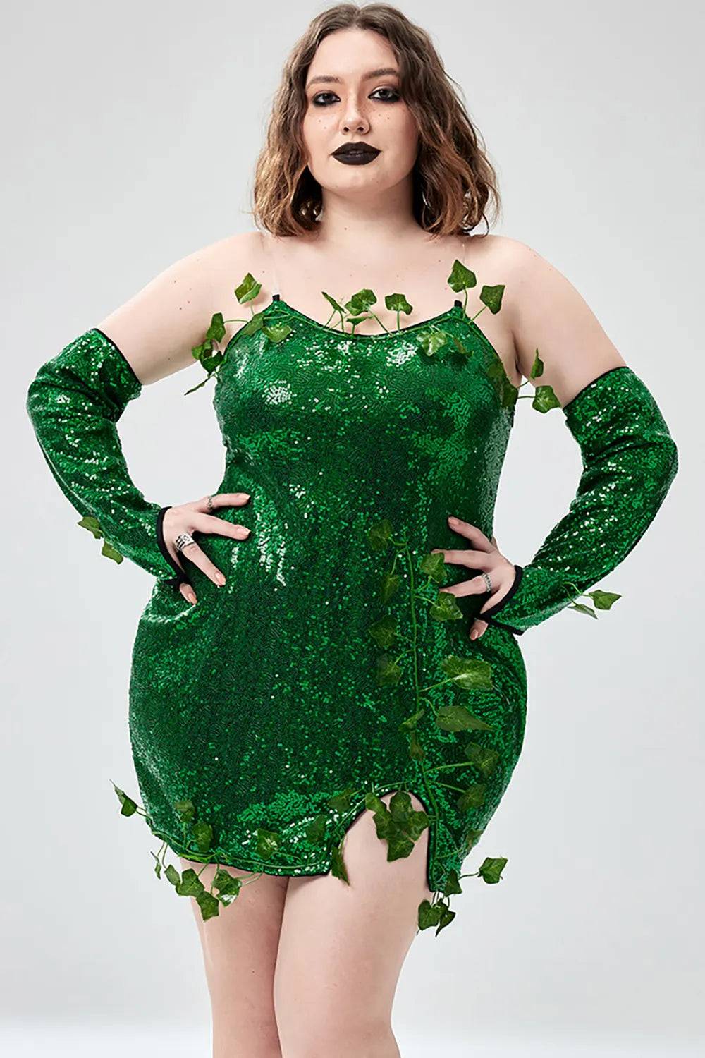 Halloween Costumes Green Cosplay Sequin Strapless Mini Dress(Ships 24h)