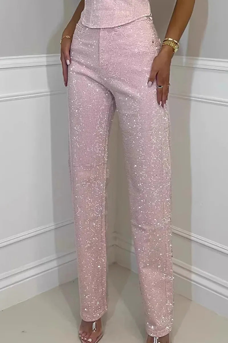 Ladies' Sexy Off Shoulder Sparkling Rhinestone Denim Top & Jeans