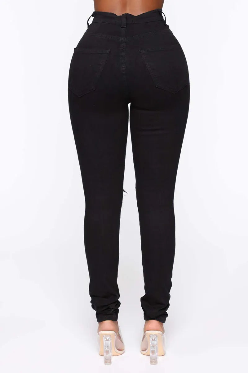 High Street Ripped Knee Stretch Skinny Jeans For Women