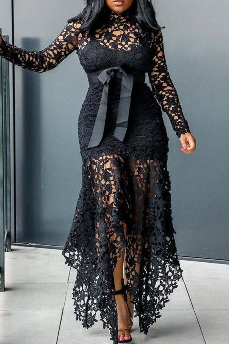 Sheer Maxi Dresses Long Sleeve Lace